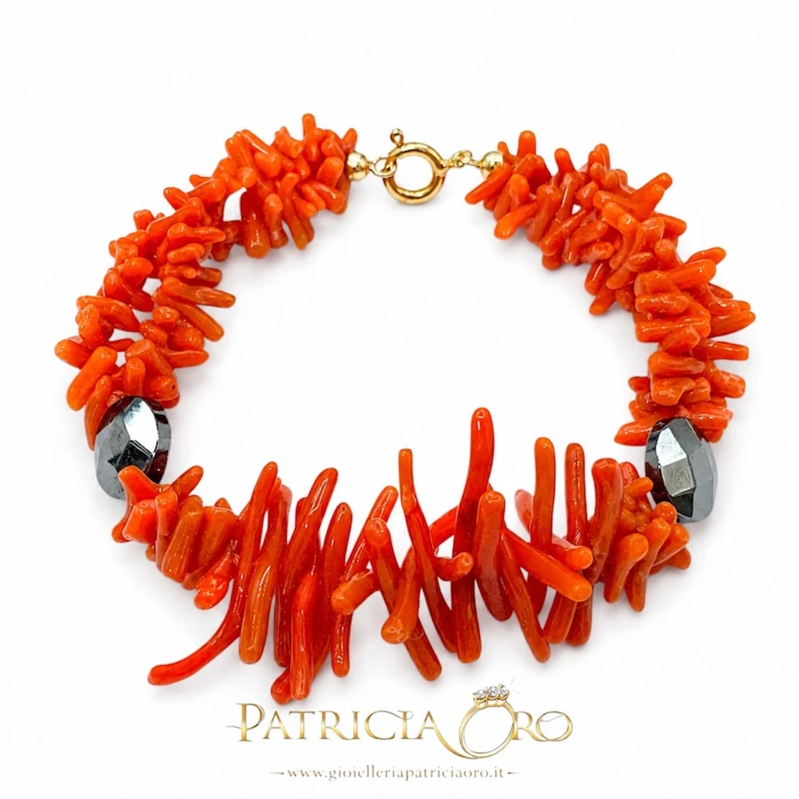 Bracciale Corallo Sciacca e Ematite naturale Patricia Oro