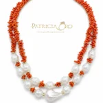 Collana corallo Sciacca perle barocche argento 925 gioiello artigianale due fili