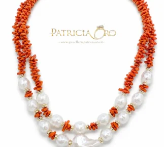 Collana corallo Sciacca perle barocche argento 925 gioiello artigianale due fili