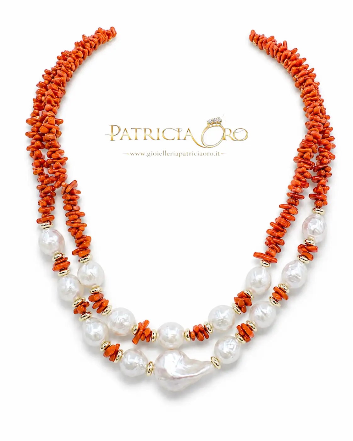 Collana in Corallo Sciacca e Perle Preziose | Gioielleria Patricia Oro Collana corallo Sciacca perle barocche argento 925 gioiello artigianale due fili