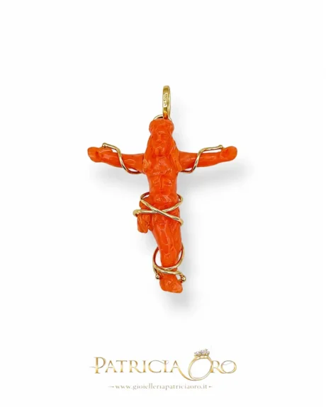 Croce in Corallo Sciacca con montatura Oro Giallo 750