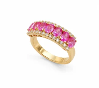 Anello veretta zaffiro rosa e diamanti