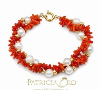 bracciale con corallo naturale e perle