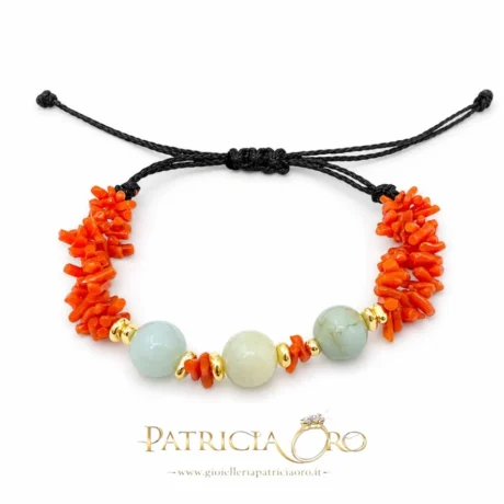 Bracciale 2 Fili Corallo Sciacca e acquamarina naturale