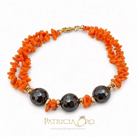 Bracciale 2 Fili Corallo Sciacca e ematite