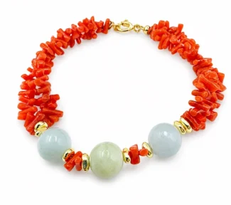 Bracciale corallo sciacca con acquamarina
