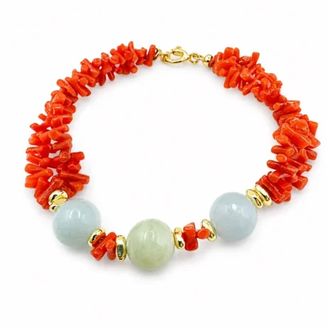 Bracciale 2 Fili Corallo Sciacca e acquamarina multicolor