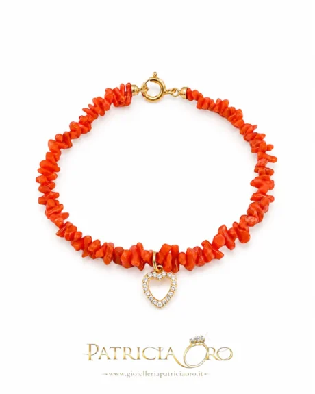 Bracciale Corallo Sciacca Cuore in Argento Dorato 925