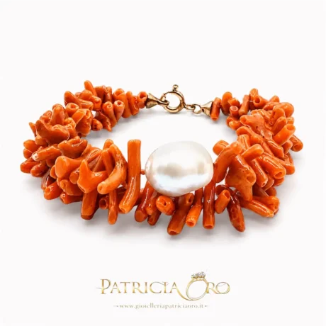 Bracciale Donna 2 Fili Corallo Sciacca con Perla Barocca