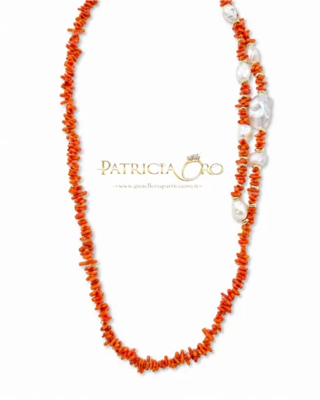 Collana donna con Corallo Sciacca e perle — Ref. CC1PB99L