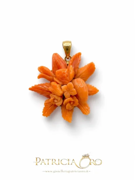 Ciondolo Corallo Sciacca Frutta e Fiori in Oro