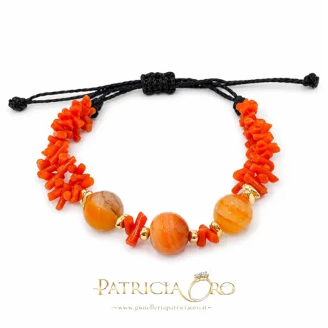 Bracciale 2 Fili Corallo Sciacca e agata arancio