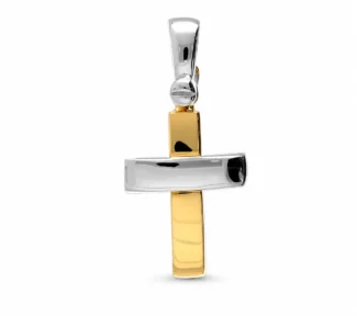 Croce oro giallo e bianco 750 ciondolo bicolore artigianale
