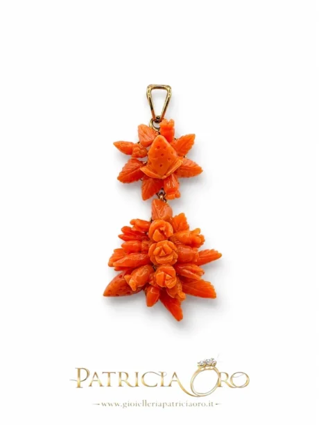 Ciondolo Corallo Sciacca Frutta e Fiori in Oro
