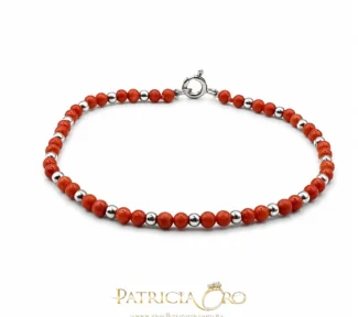 Bracciale Corallo Sciacca con sfere di corallo e argento 925