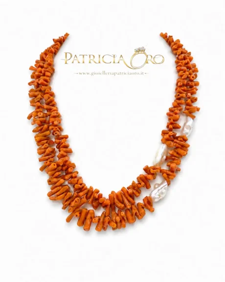 Collana donna con Corallo Sciacca e perle — Ref. CC2pB52A