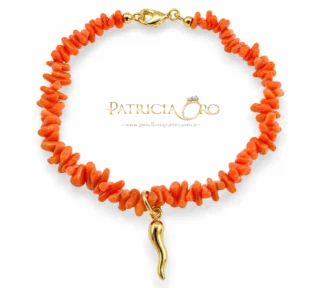 Bracciale corallo cornetti portafortuna in corallo Sciacca e argento 925