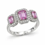 Anello trilogy donna con zaffiro rosa e diamanti