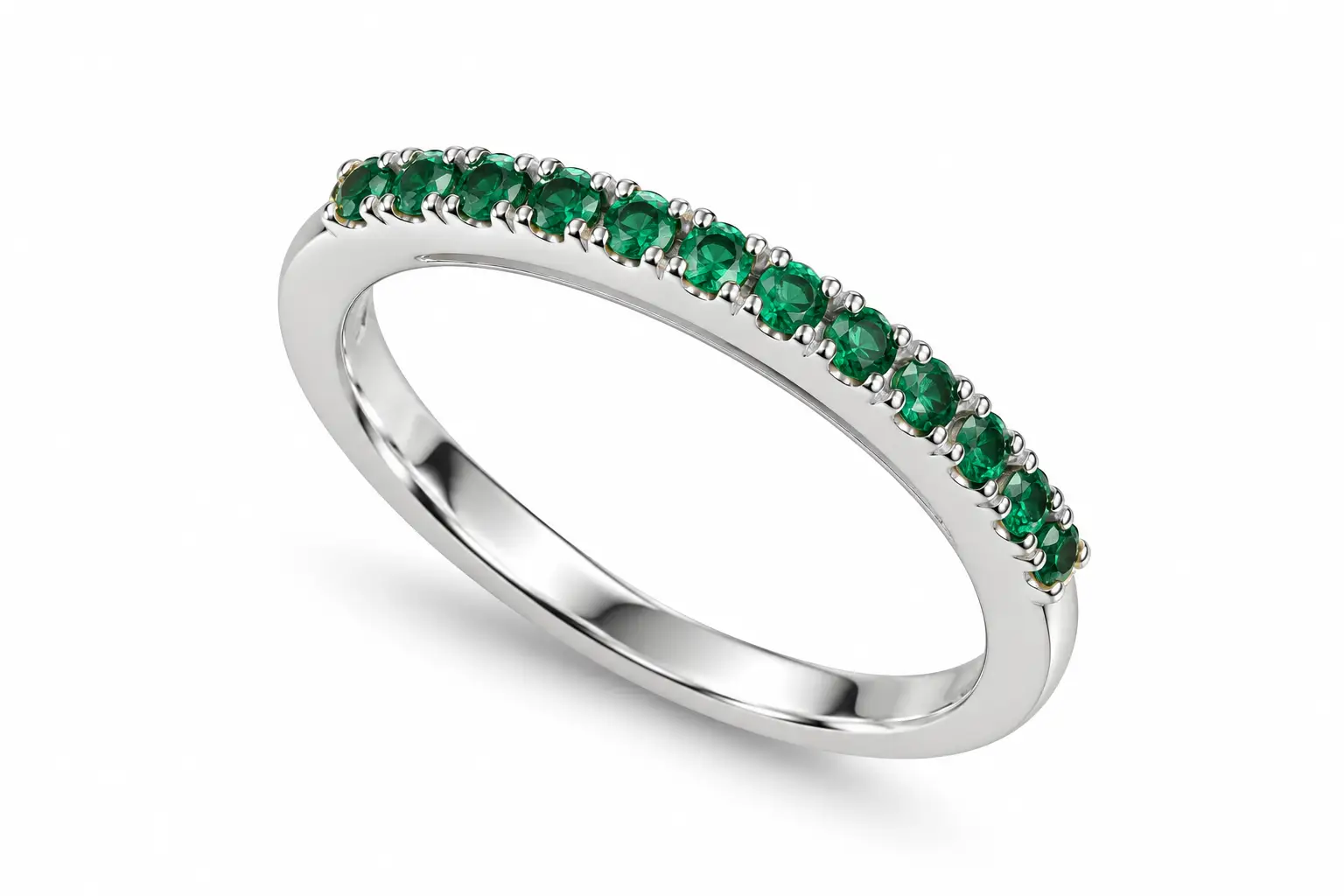 Anello Veretta con Smeraldo in Oro Bianco 18kt