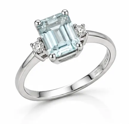 Anello con Acqua Marina e diamanti in Oro Bianco 18kt Anello con Acqua Marina e diamanti in Oro Bianco 18kt