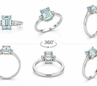 Anello con Acqua Marina e diamanti in Oro Bianco 18kt