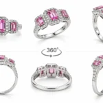 Anello trilogy donna con zaffiro rosa e diamanti