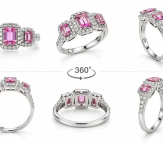 Anello trilogy donna con zaffiro rosa e diamanti