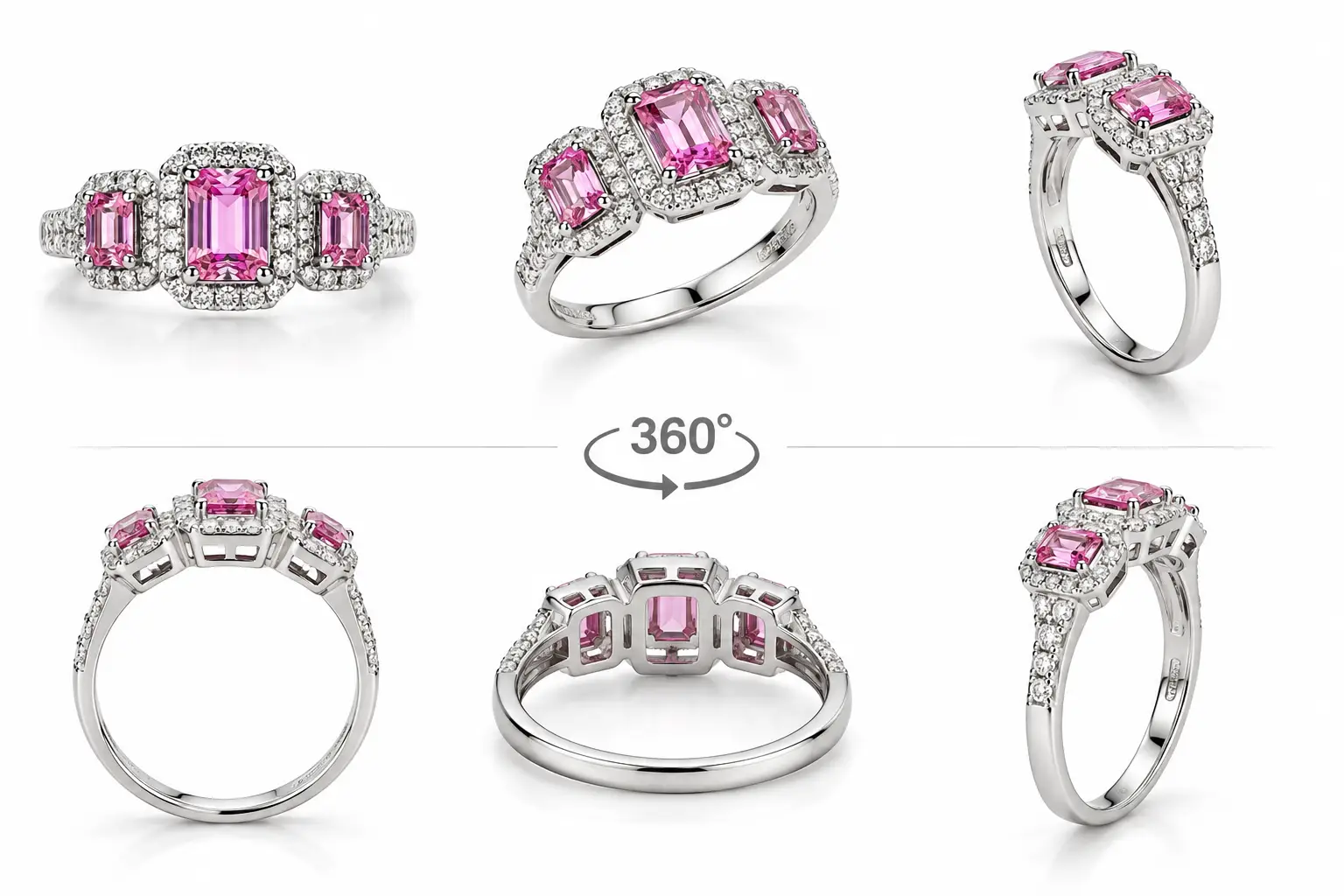 Anello trilogy donna con zaffiro rosa e diamanti