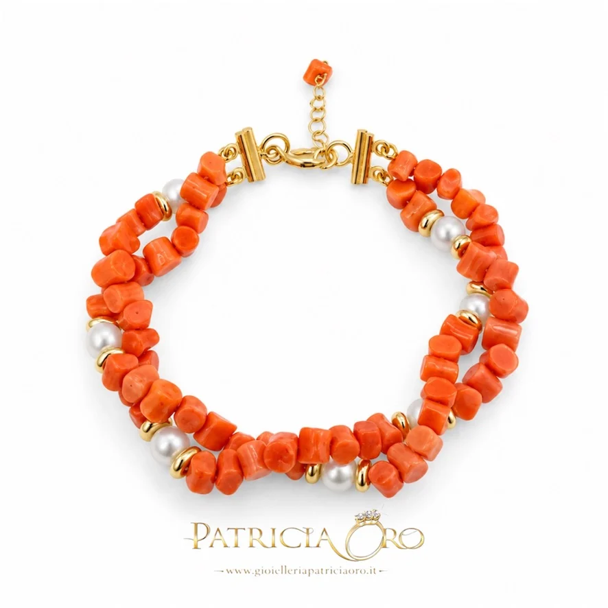 Bracciale donna con corallo sciacca ematite e perle sferiche
