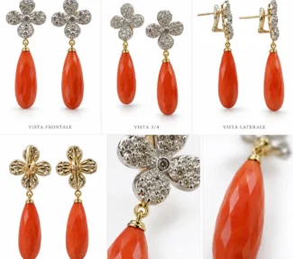 Orecchini stile antico e Corallo Sciacca con Rose Coronè in Oro