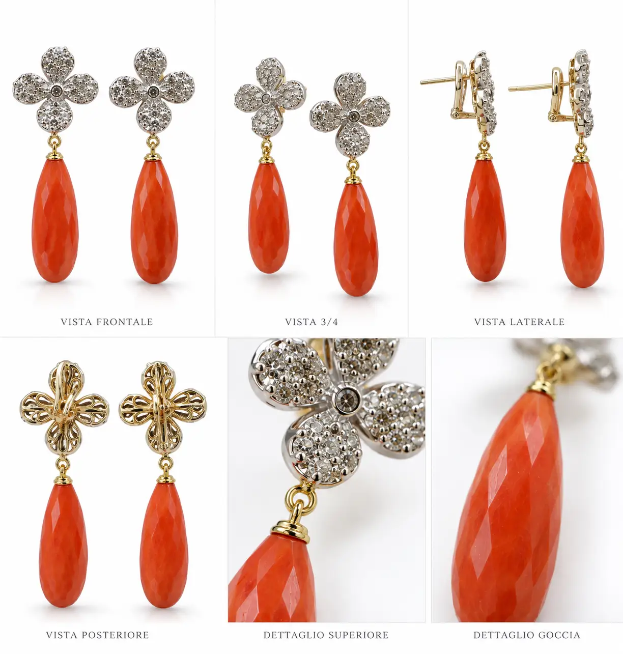 Orecchini stile antico e Corallo Sciacca con Rose Coronè in Oro Orecchini stile antico e Corallo Sciacca con Rose Coronè in Oro