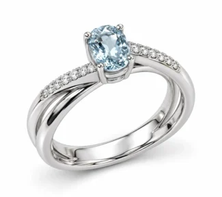 Anello donna con AcquaMarina e diamanti in Oro Bianco 18kt