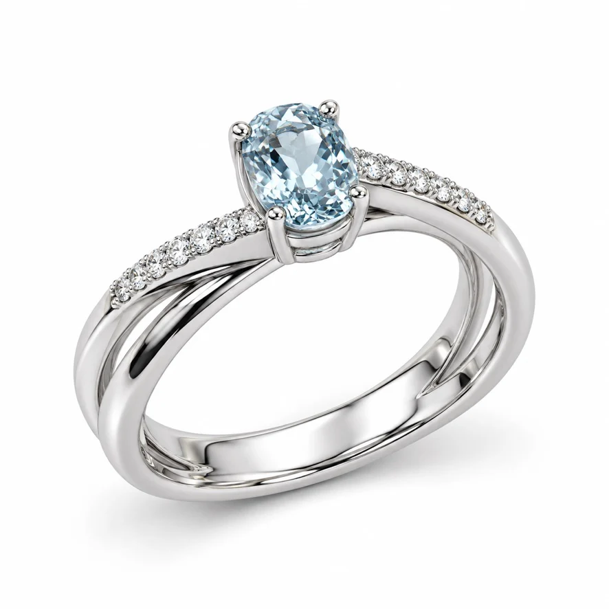 Anello donna con AcquaMarina e diamanti in Oro Bianco 18kt Anello donna con AcquaMarina e diamanti in Oro Bianco 18kt