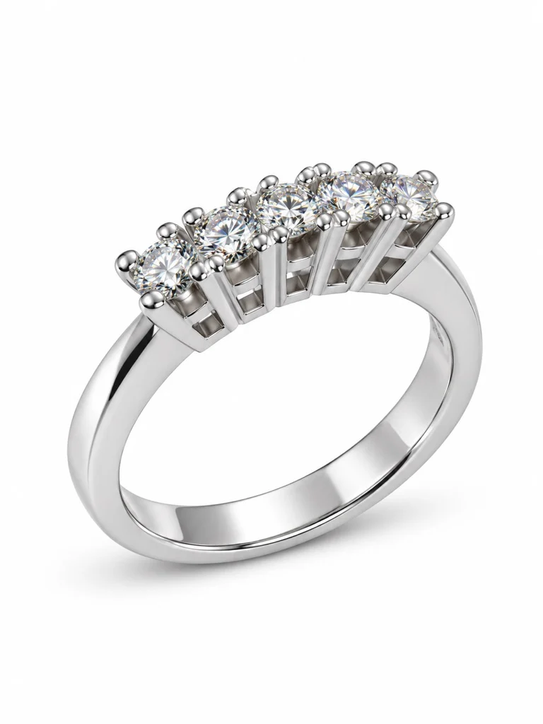 Anello veretta donna in oro bianco con 5 diamanti Anello veretta donna in oro bianco con 5 diamanti