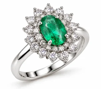 Anello smeraldo diamanti in oro bianco 18kt Davite e Delucchi
