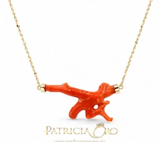 Collana in oro giallo 18 kt con ramo di corallo naturale di Sciacca