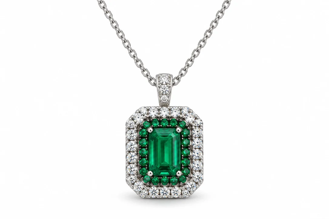 Collana in oro bianco 18 kt con smeraldi