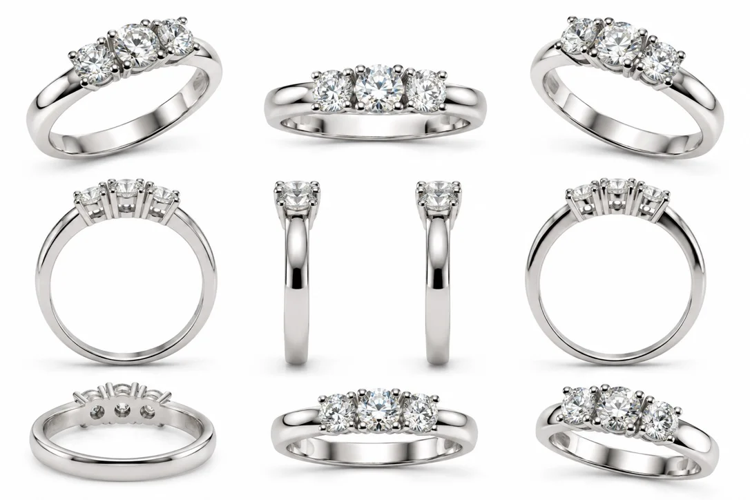 Anello Trilogy donna in oro bianco 18 kt con 3 diamanti Anello Trilogy donna in oro bianco 18 kt con 3 diamanti