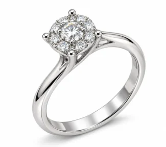 Anello donna stile solitario in oro bianco 18 kt con diamanti