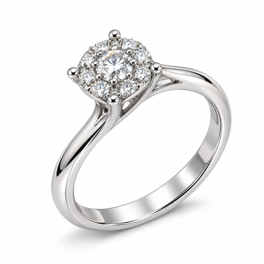 Anello donna stile solitario in oro bianco 18 kt con diamanti Anello donna stile solitario in oro bianco 18 kt con diamanti