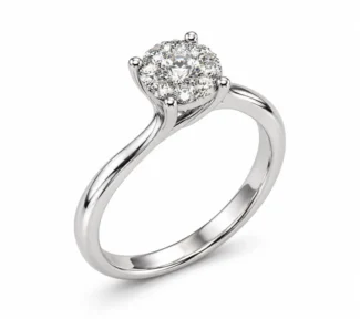 Anello donna stile solitario in oro bianco 18 kt con diamanti
