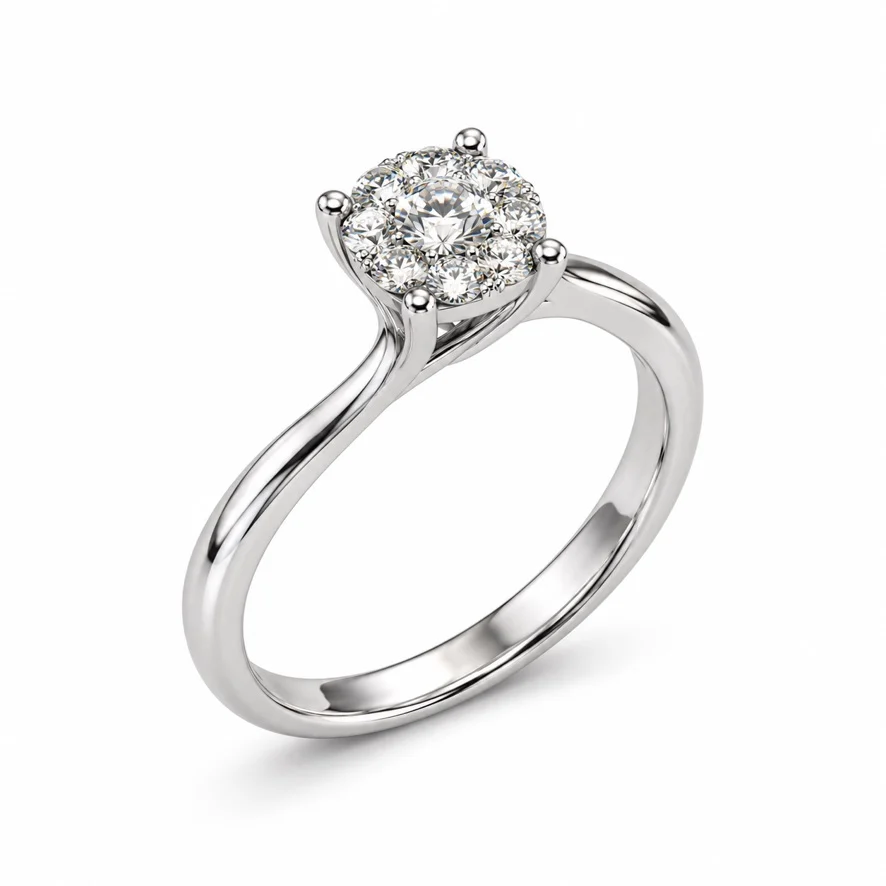 Anello donna stile solitario in oro bianco 18 kt con diamanti