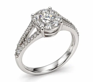 Anello donna stile solitario in oro bianco 18 kt con diamanti