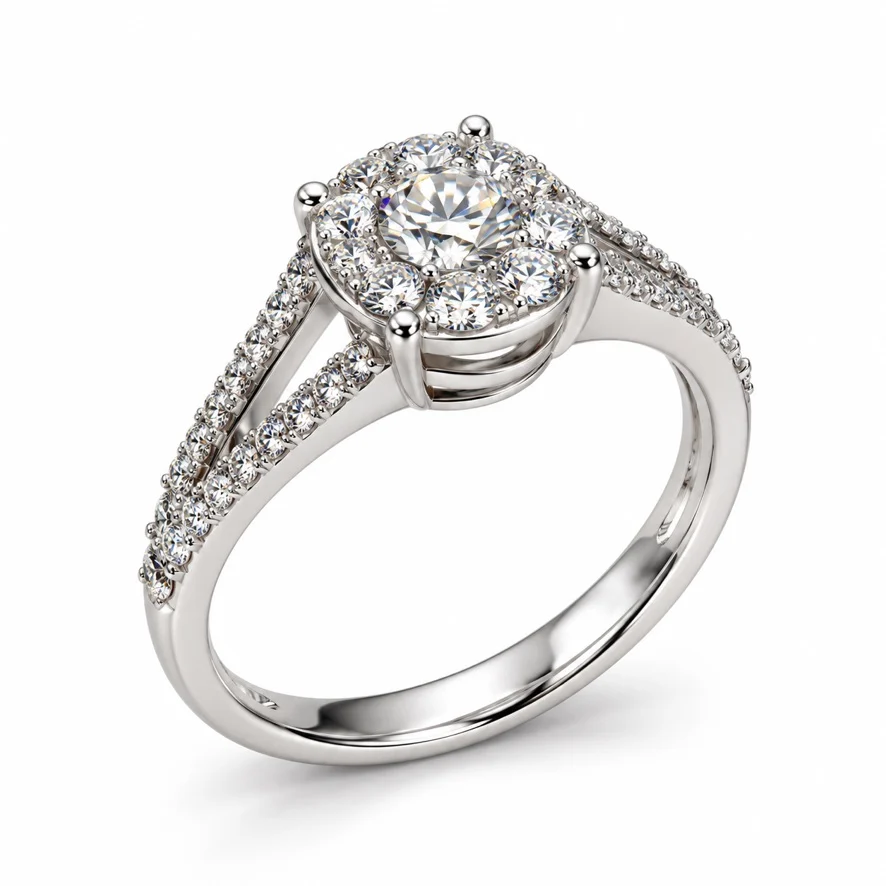 Anello donna stile solitario in oro bianco 18 kt con diamanti Anello donna stile solitario in oro bianco 18 kt con diamanti