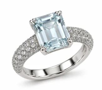 Anello donna con AcquaMarina e diamanti in Oro Bianco 18kt