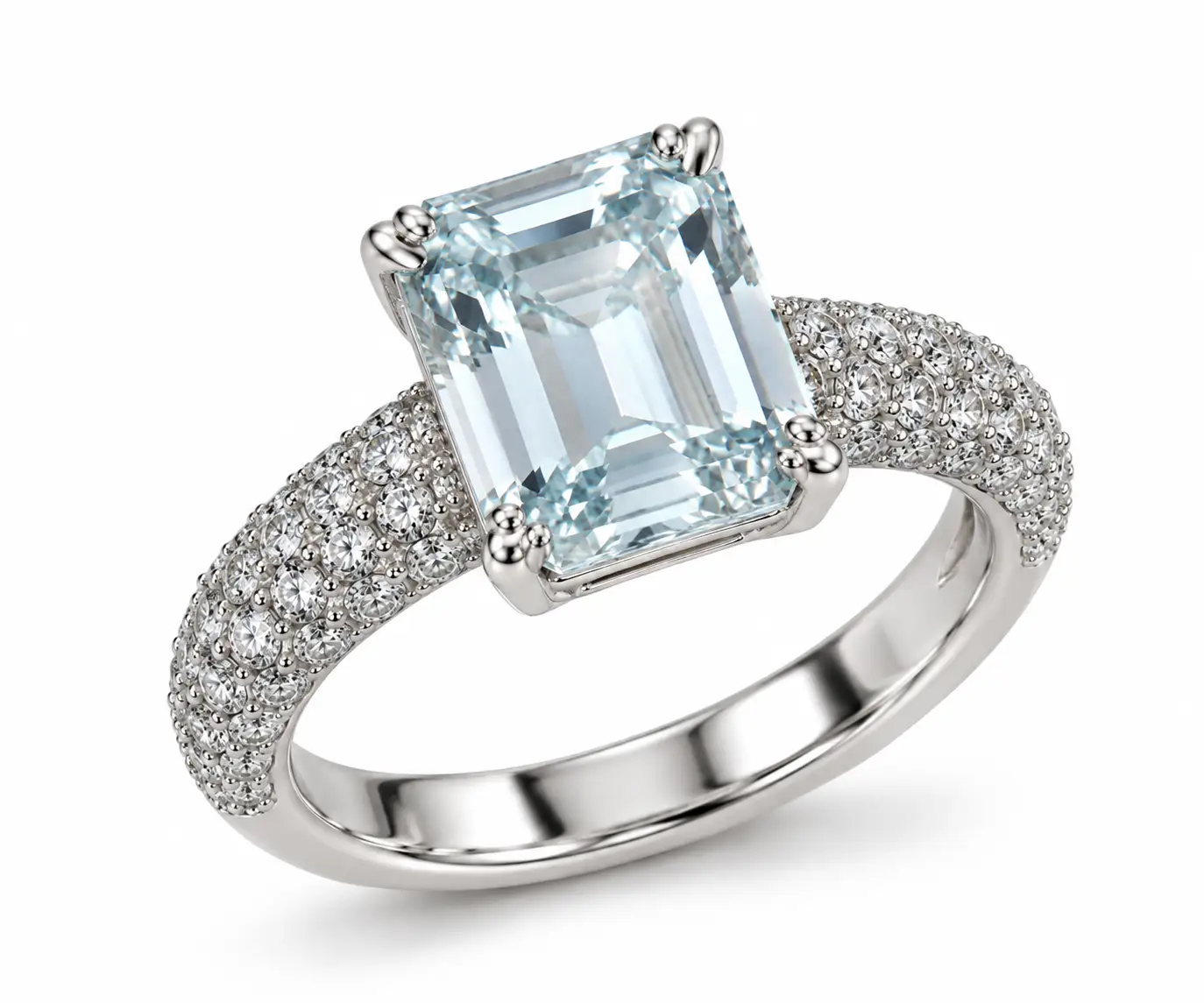 Anello donna con AcquaMarina e diamanti in Oro Bianco 18kt