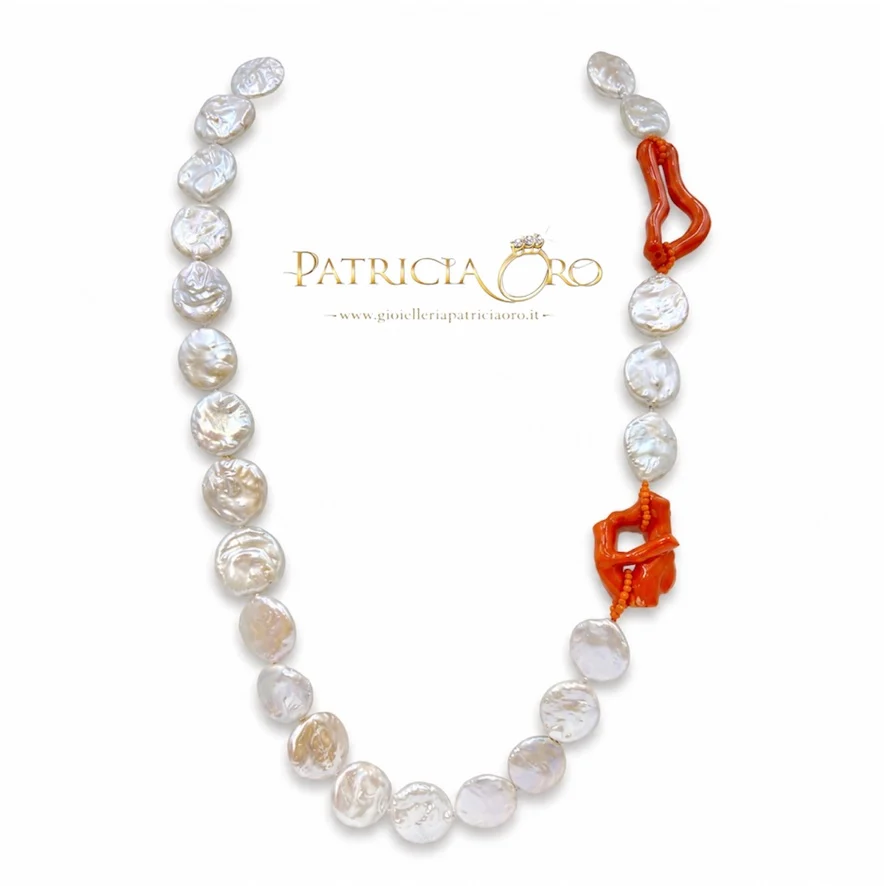 Collana con perle barocche e corallo Sciacca Collana con perle barocche e corallo Sciacca