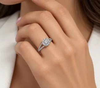 Anello donna stile solitario in oro bianco 18 kt con diamanti