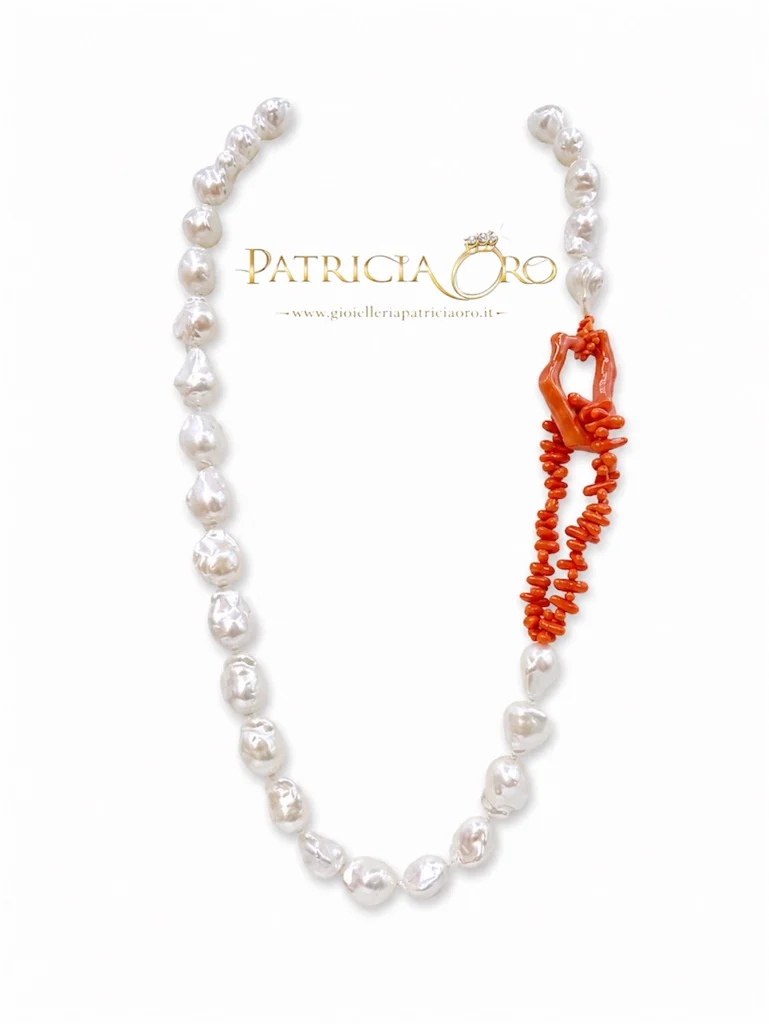 Collana con perle barocche e corallo sciacca