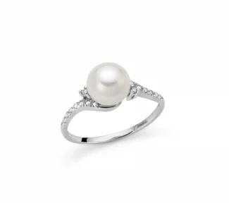 Anello miluna con perla e diamanti in oro